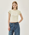 Marithé François Girbaud [6/19 예약발송] W FLOWER CLASSIC LOGO CAP SLEEVE SLIM CROP TEE light heather gray