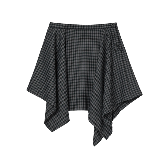 AEAE Asymmetric Drape Check Skirt [Black]