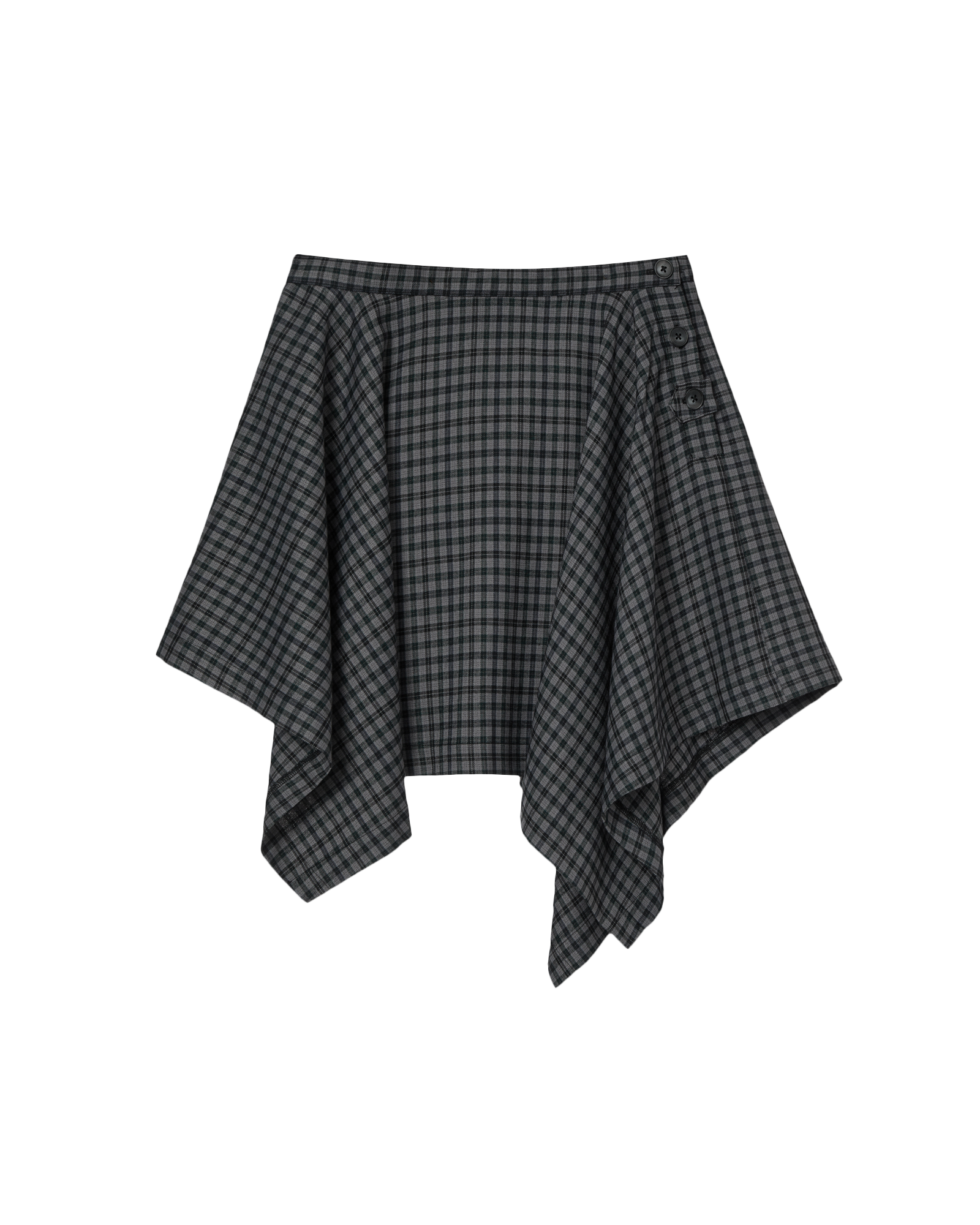 AEAE Asymmetric Drape Check Skirt [Black]