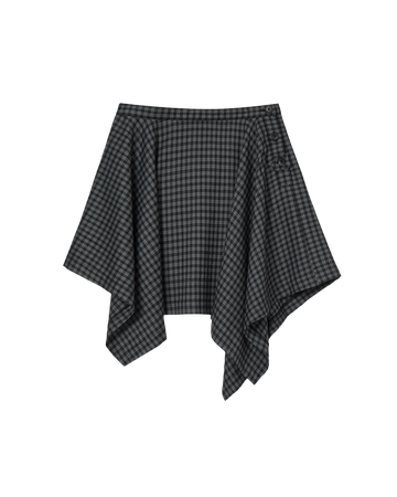 AEAE Asymmetric Drape Check Skirt [Black]
