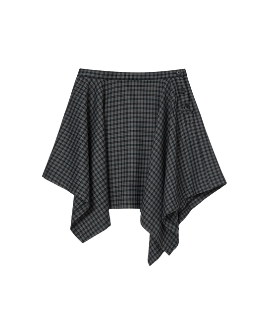 AEAE Asymmetric Drape Check Skirt [Black]