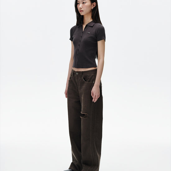 Mahagrid Button-Up Collar Knit