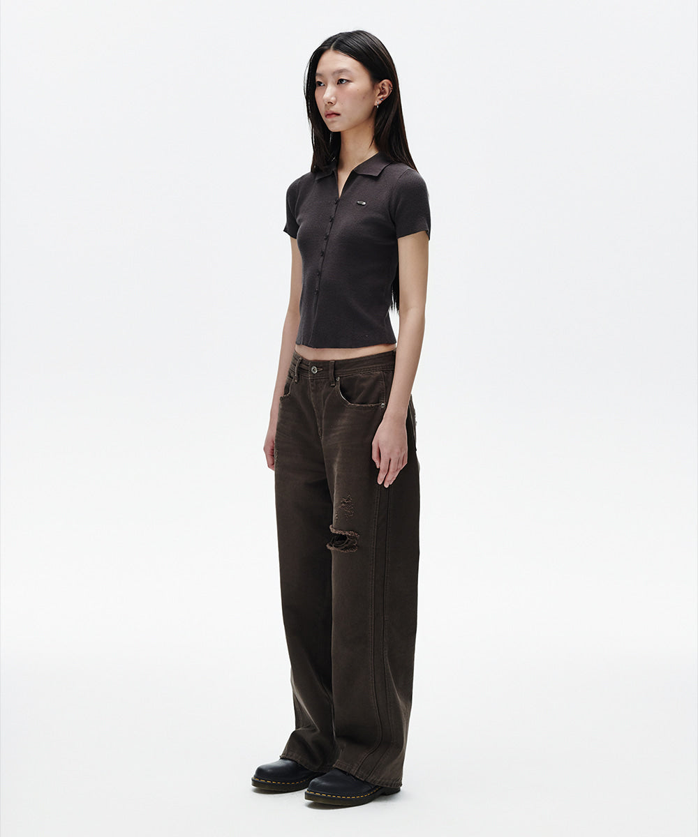 Mahagrid Button-Up Collar Knit