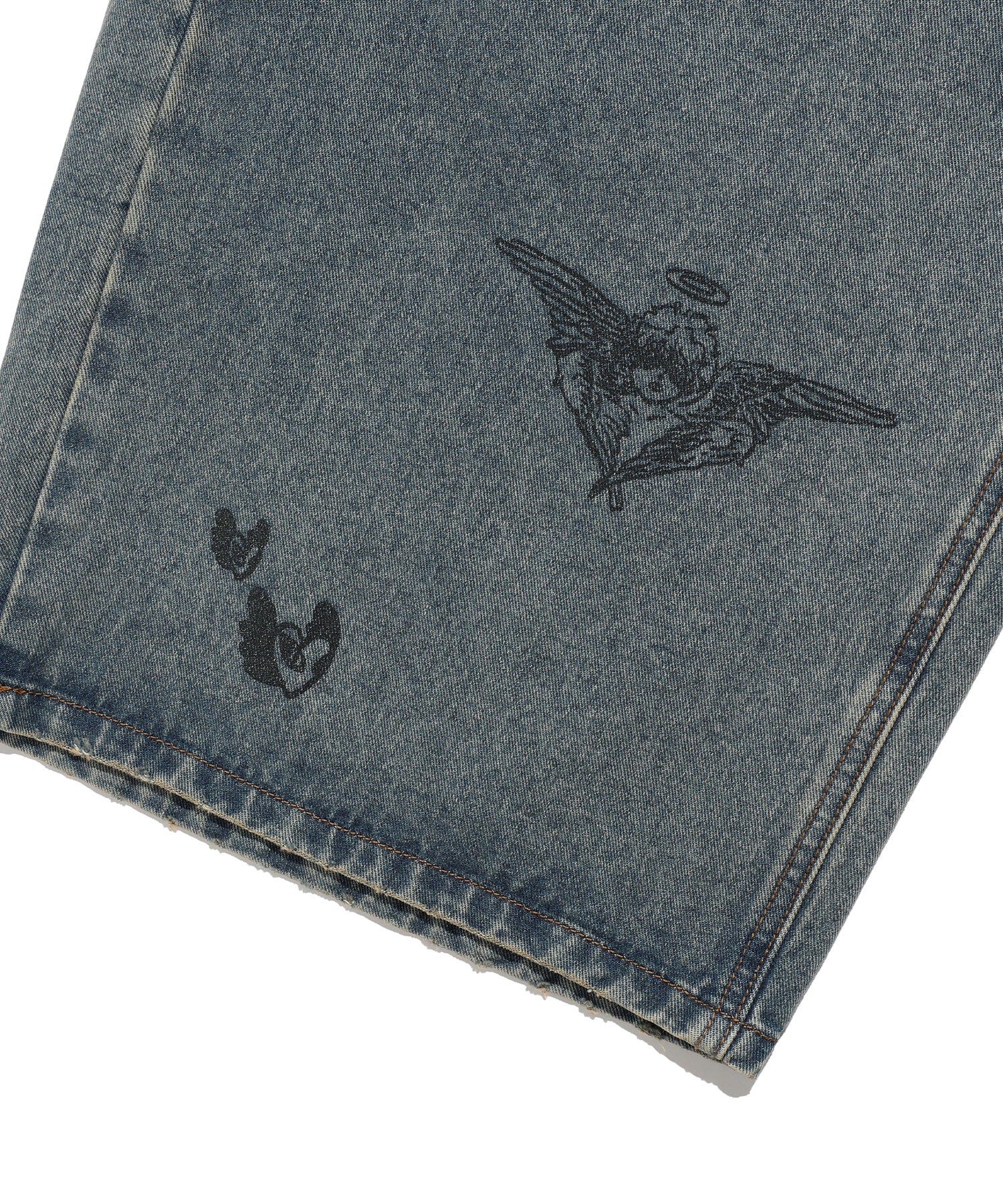 Nice Ghost Club Big Wide Bermuda Doodle Denim Pants