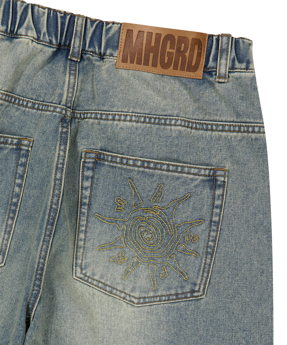 Mahagrid Solar Embroidery Denim Pants [Blue]