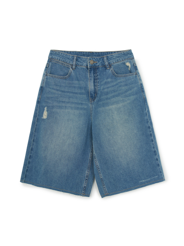 MLB Women's Basic Small Logo Destroyed Denim Bermuda Pants