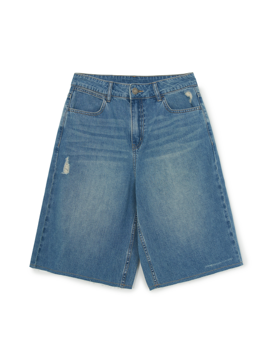 MLB Women's Basic Small Logo Destroyed Denim Bermuda Pants