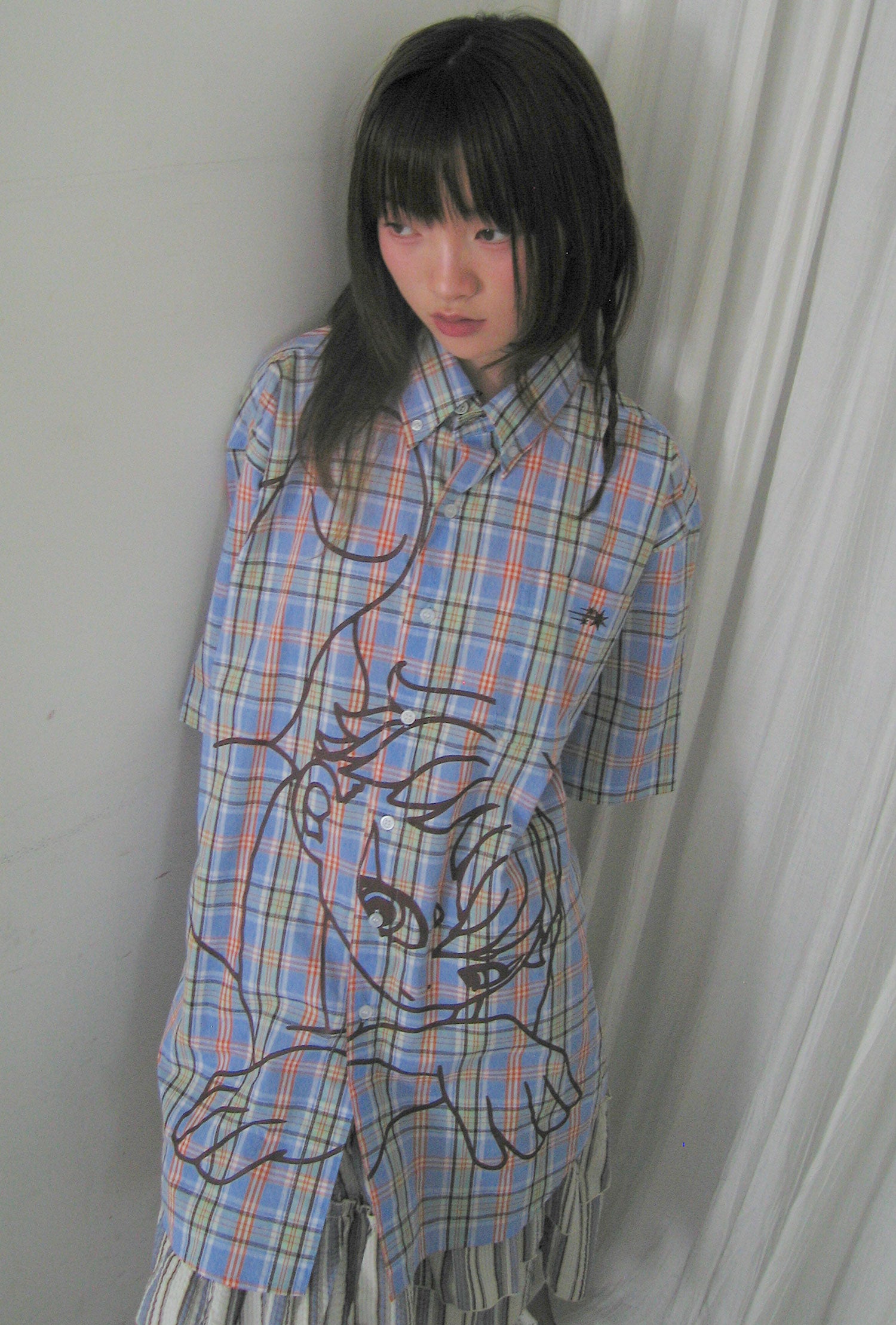 Nice Ghost Club Angel Check Big Big Half Shirt