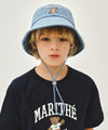 Marithé François Girbaud Kids Bear Embroidery Round Bucket Hat Light Blue