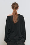 General Idea WOMAN Boatneck Loose Fit Graphic Long Sleeve T-Shirt [BLACK]