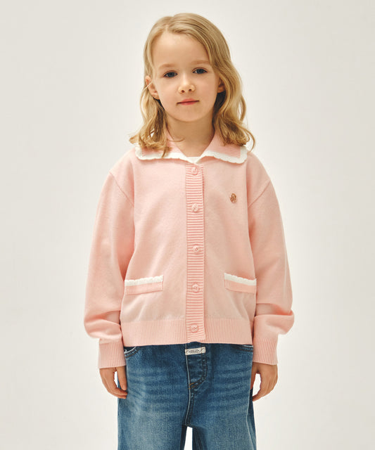 Marithé François Girbaud Kids Wide Lace Collar Cardigan Pink