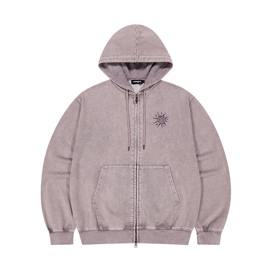 Mahagrid Washed Solar Applique Zip Up Hoodie