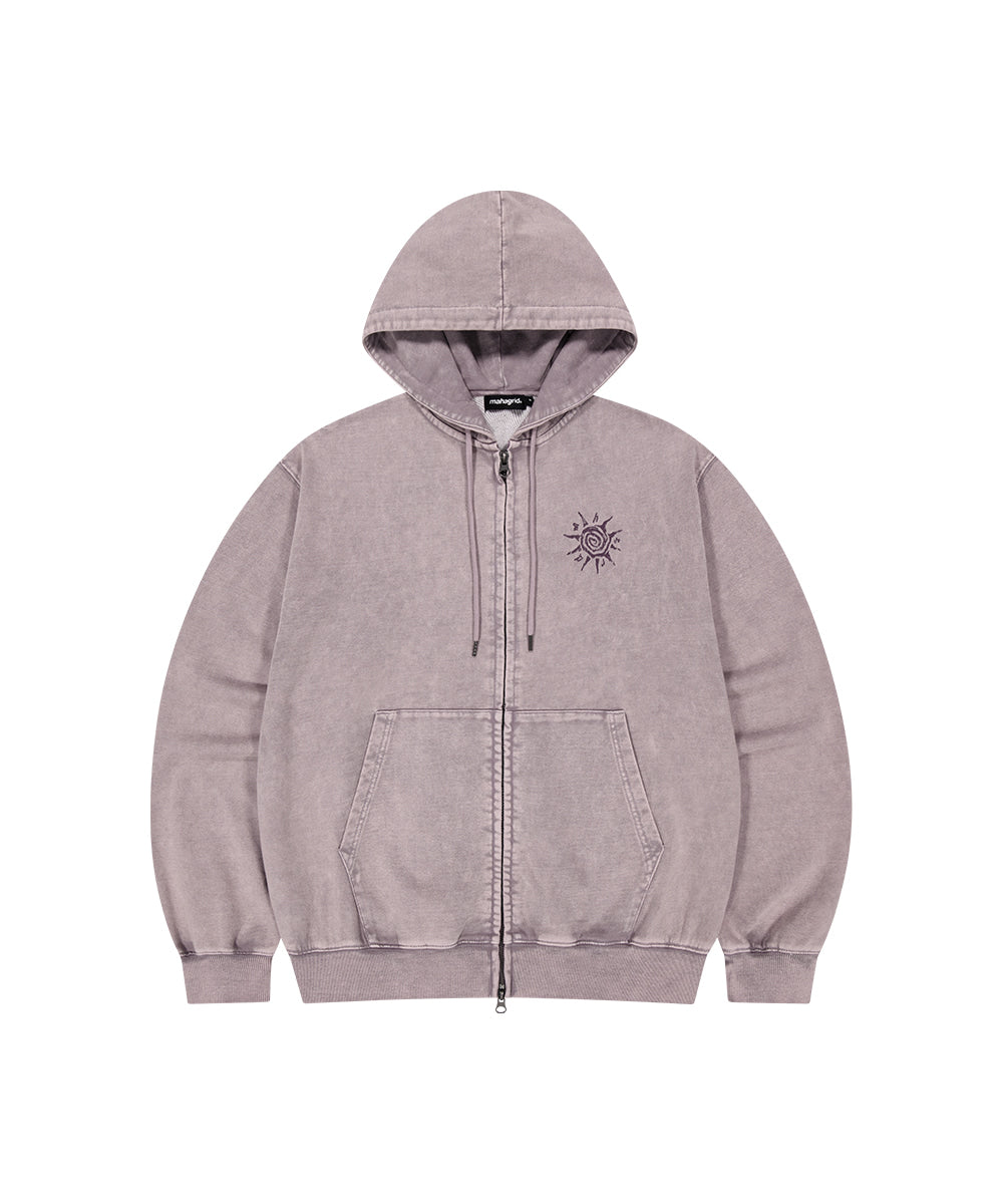 Mahagrid Washed Solar Applique Zip Up Hoodie