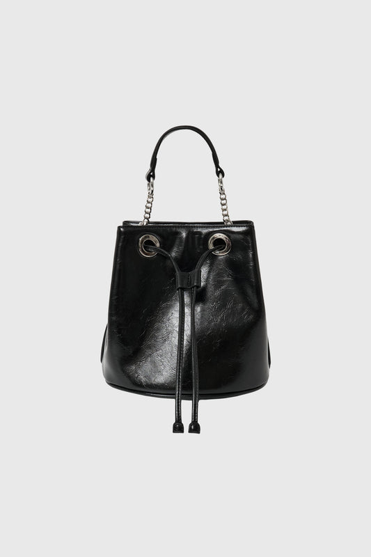 General Idea WOMAN Crack Faux Leather Bucket Bag [BLACK]