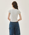 Marithé François Girbaud [6/19 예약발송] W FLOWER CLASSIC LOGO CAP SLEEVE SLIM CROP TEE light heather gray