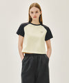 Marithé François Girbaud W SMALL REGULAR LOGO RAGLAN CROP TEE butter