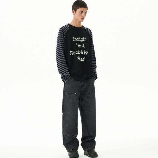 Mahagrid Rock Star Raglan Stripe Long Sleeve Tee