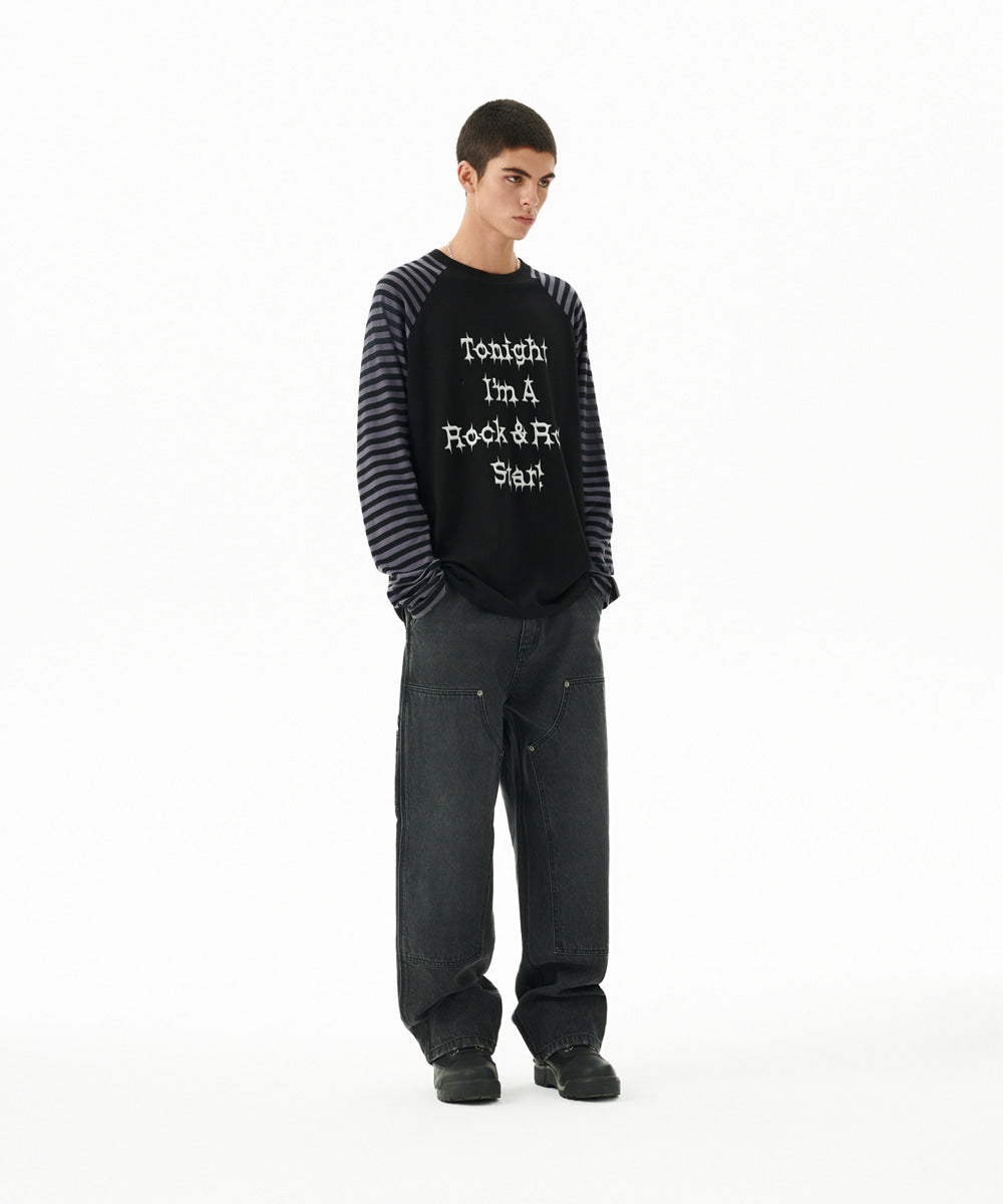 Mahagrid Rock Star Raglan Stripe Long Sleeve Tee