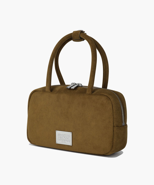 Marithé François Girbaud Classic Logo Square Suede Mini Tote Bag in Camel