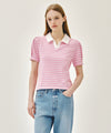 Marithé François Girbaud W COLLAR STRIPE HALF SLEEVE CROP SWEATSHIRT pink