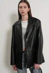 General Idea WOMAN Oversized Faux Leather Single Breasted Jacket [BLACK]