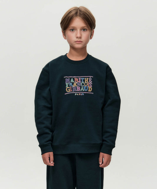 Marithé François Girbaud Kids Doodle Classic Logo Sweatshirt in Brushed Dark Green