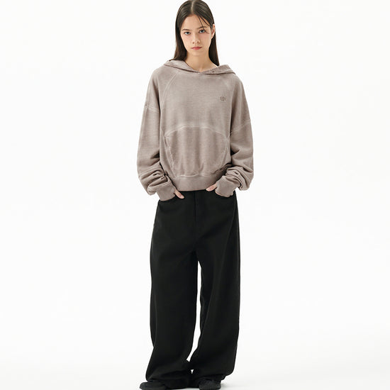 Mahagrid Dyed Curved Seam Crop Hoodie