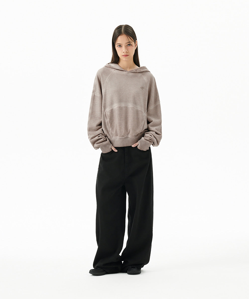 Mahagrid Dyed Curved Seam Crop Hoodie