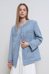 General Idea Woman Fringe Trim Tweed Jacket [Blue]