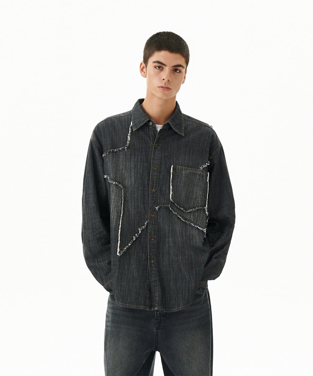 Mahagrid Star Raw Cut Denim Shirt