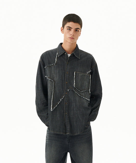 Mahagrid Star Raw Cut Denim Shirt
