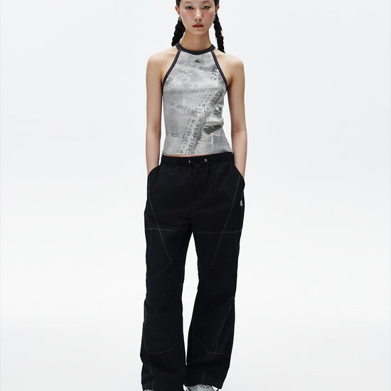 Mahagrid Denim Printed Halter Knit