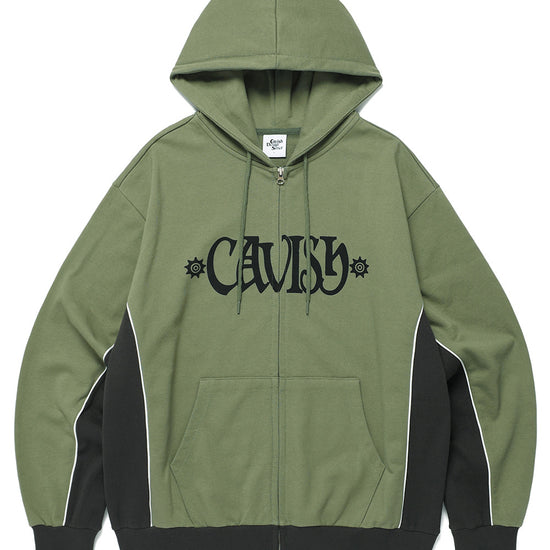 Cavish Piping Zip Up Hoodie in Green