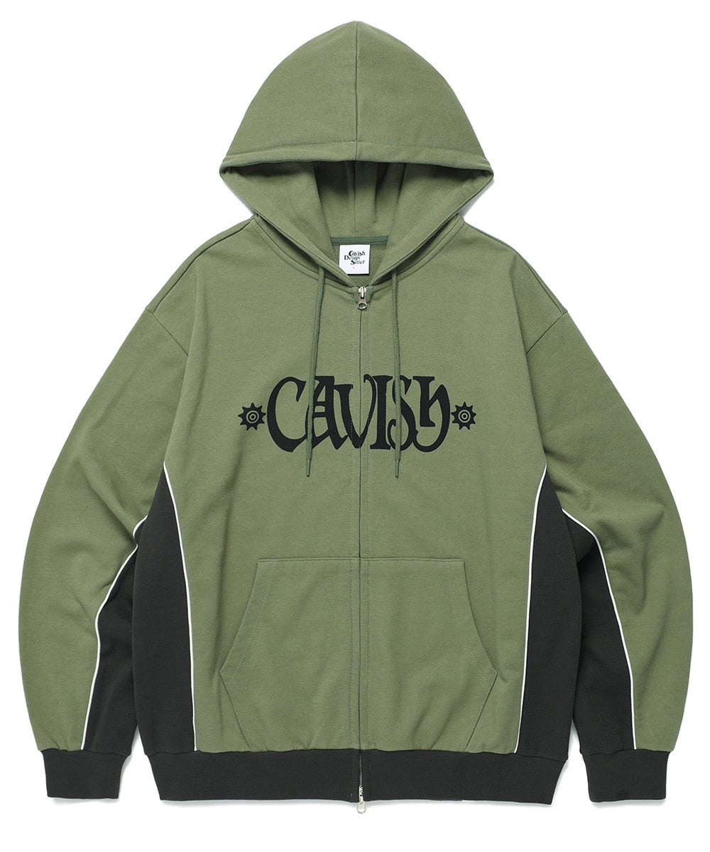 Cavish Piping Zip Up Hoodie in Green