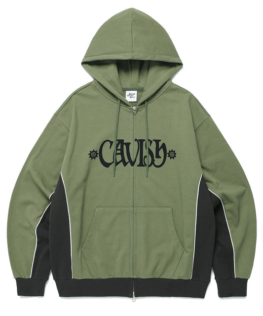 Cavish Piping Zip Up Hoodie in Green