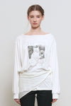 General Idea WOMAN Boat Neck Loose Fit Graphic Long Sleeve T-Shirt [WHITE]
