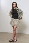 General Idea WOMAN Sheer Shirring Layered Banding Mini Skirt [ASH KHAKI]