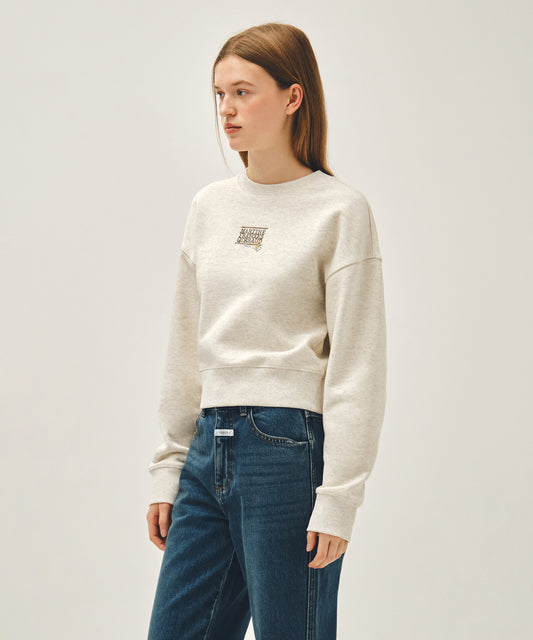 Marithé François Girbaud W FLOWER CLASSIC LOGO CROP SWEATSHIRT oatmeal