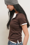 General Idea WOMAN Punching Ribbed Henley Neck T-Shirt
