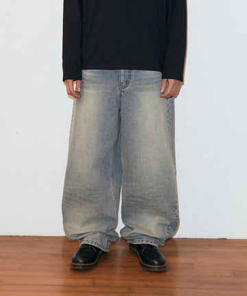 Mahagrid Solar Embroidery Denim Pants [Blue]