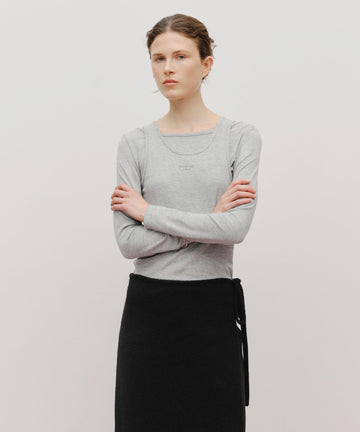 Marithé François Girbaud Women's Layered Jersey Long Sleeve Light Heather Gray