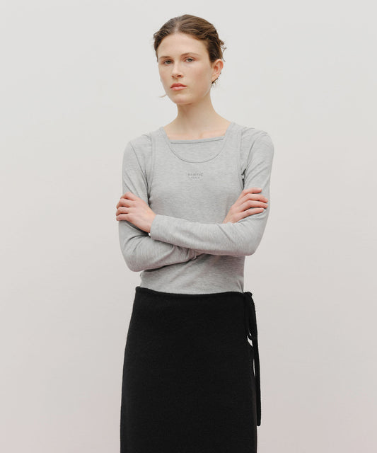 Marithé François Girbaud Women's Layered Jersey Long Sleeve Light Heather Gray
