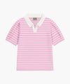 Marithé François Girbaud W COLLAR STRIPE HALF SLEEVE CROP SWEATSHIRT pink
