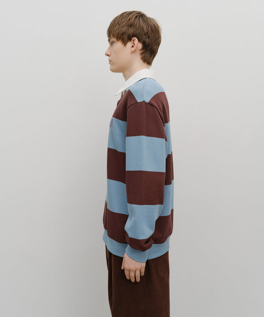 Marithé François Girbaud Classic Logo Stripe Rugby Sweatshirt Blue