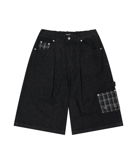 Mahagrid Bermuda Check Pocket Denim Shorts [Black]