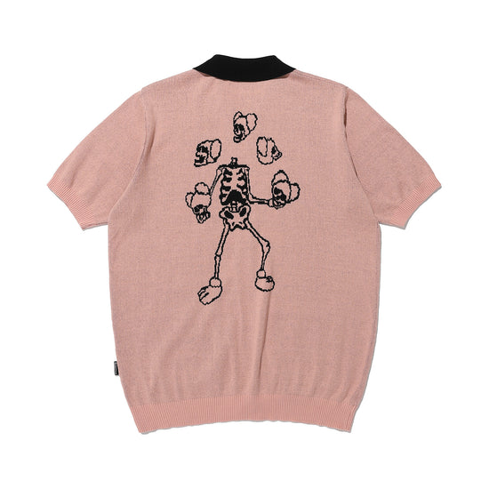 Nice Ghost Club Juggling Skeletons Half Knit Zip Up Polo [Pink]