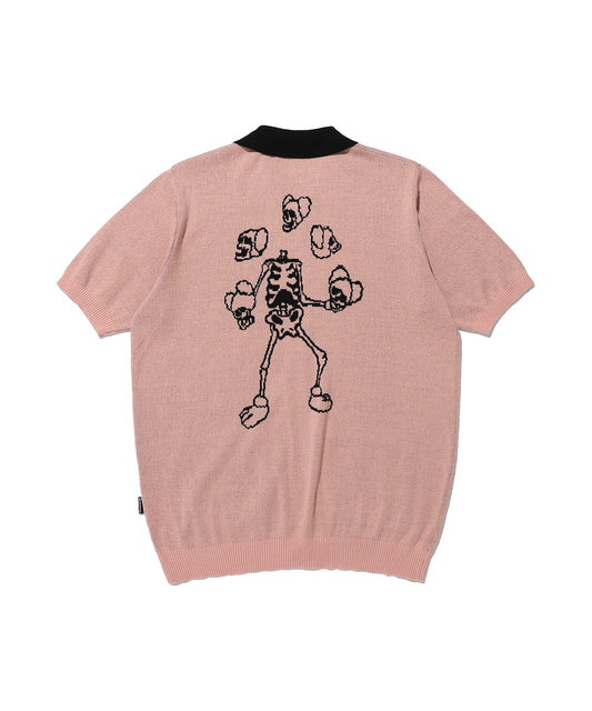 Nice Ghost Club Juggling Skeletons Half Knit Zip Up Polo [Pink]