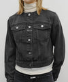 Marithé François Girbaud Women's Collarless Denim Jacket Dark Gray