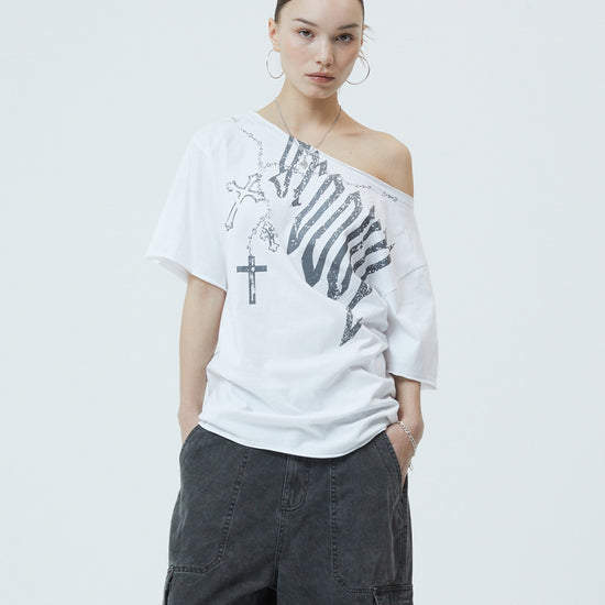 Mahagrid Pigment Groovy One Shoulder Tee in Charcoal