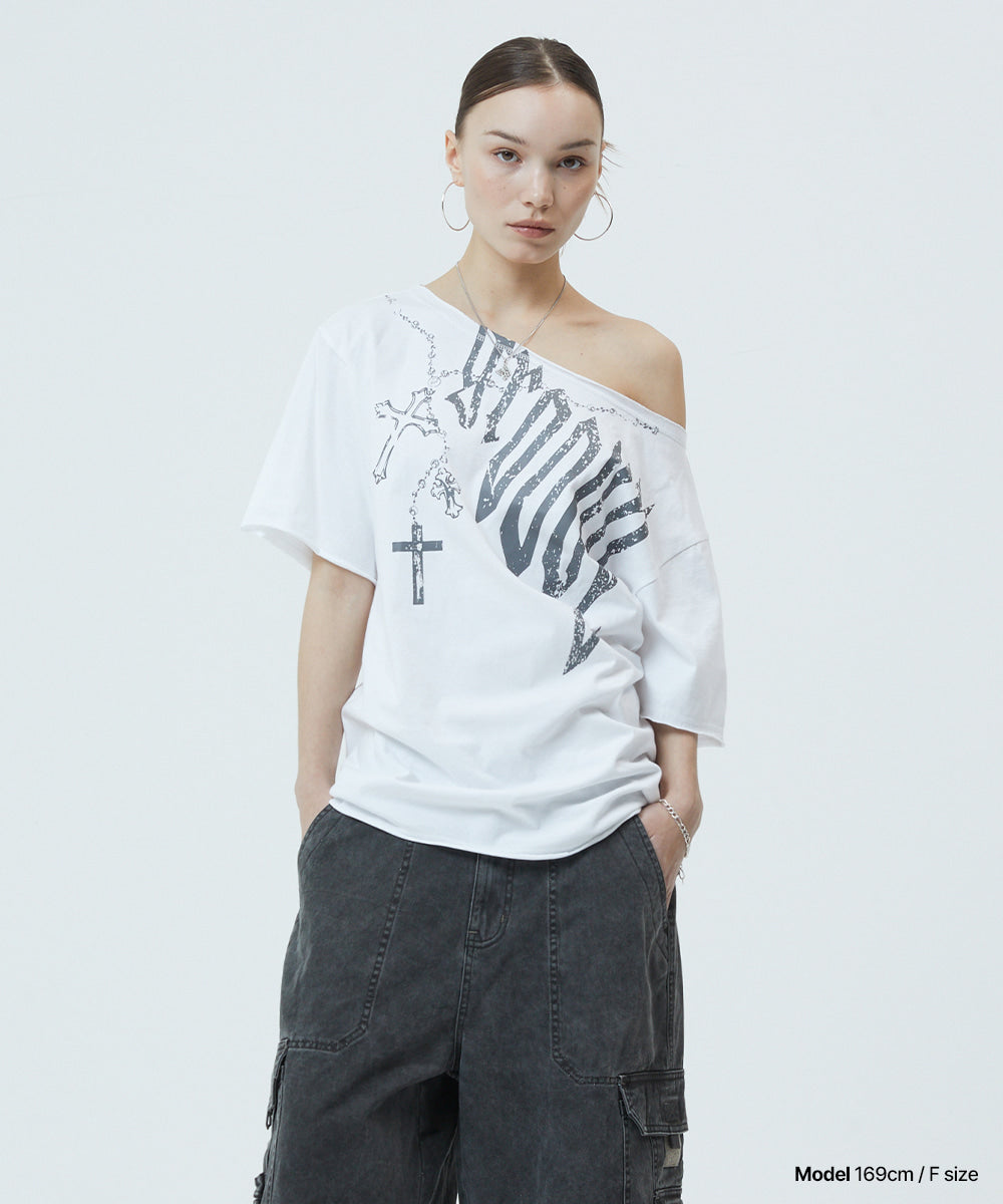 Mahagrid Pigment Groovy One Shoulder Tee in Charcoal